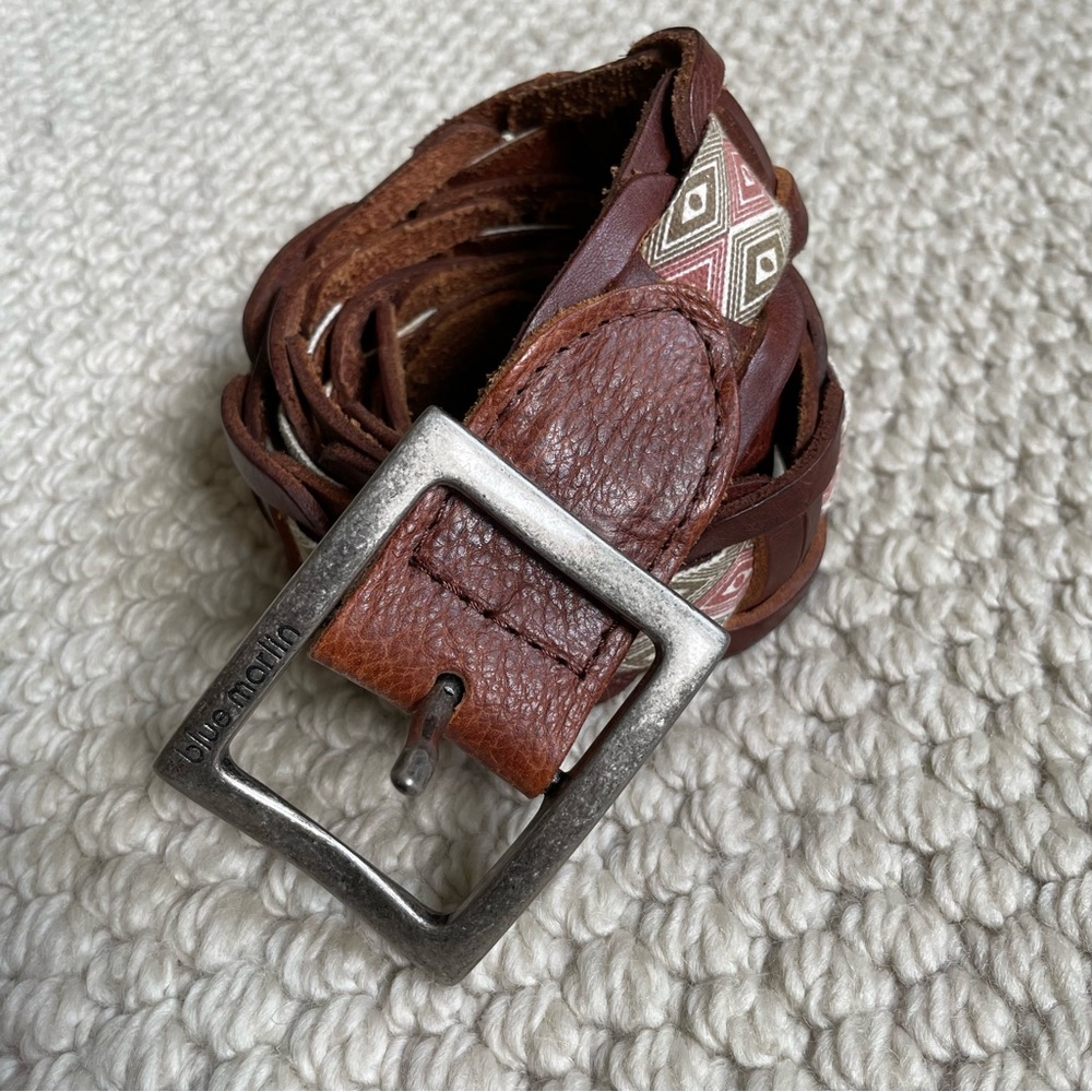 Woven brown leather belt